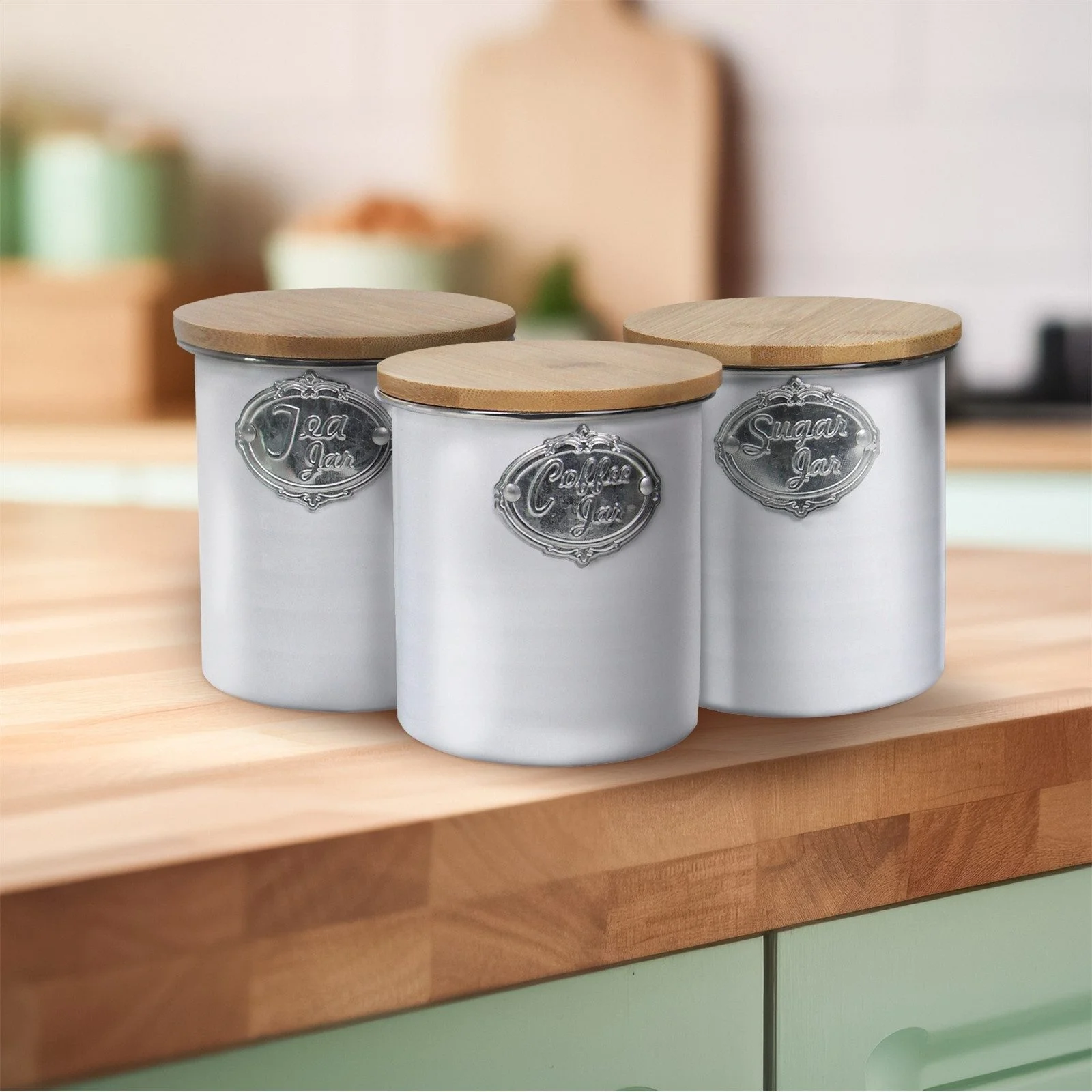 Vorratsdosen-Set im Landhausstil – 3-teilig mit Holzdeckel, Weiß